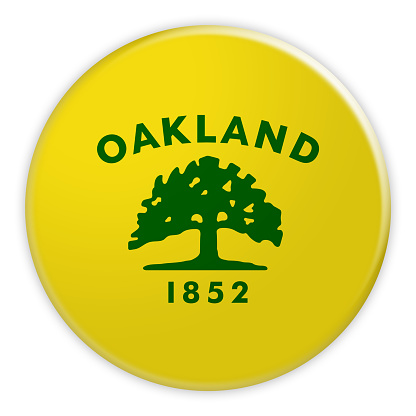 US City Button: Oakland Flag Badge, 3d illustration on white background