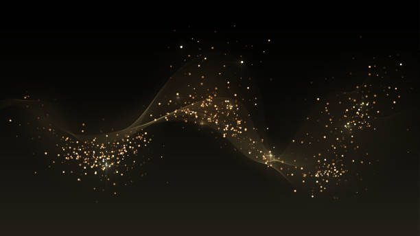 Golden wave and sparks Black background with golden wave, golden dust, sparks, abstract background blinking stock illustrations