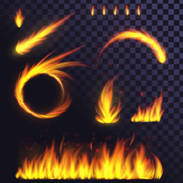 Vector illustration of Set of fire elements