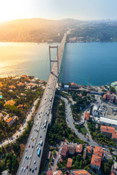 July 15 Martyrs' Bridge in İstanbul Aerial view of July 15 Martyrs' Bridge in İstanbul. bosphorus stock pictures, royalty-free photos & images