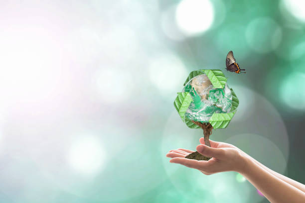 istock Waste recycle management, energy saving awareness, ecological sustainability and tree planting concept: Elements of this image furnished by NASA 1162241385