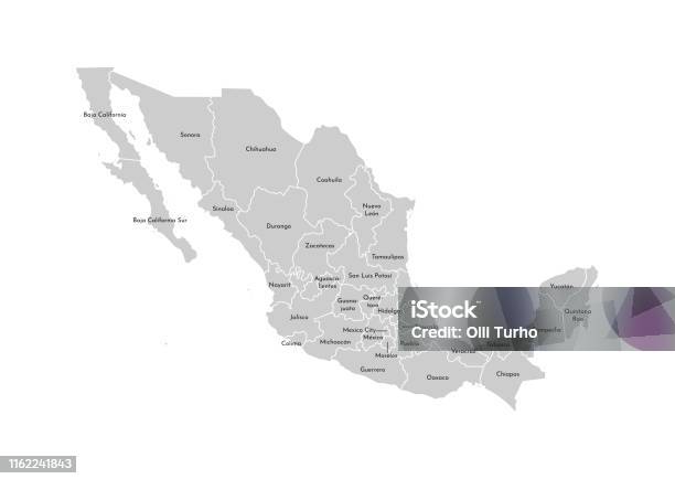 Векторная Изолированная Иллюстрация Упрощенной Административной Карты Мексики Границы И Названия Провинци — стоковая векторная графика и другие изображения на тему Мексика