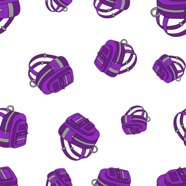 ilustrações de stock, clip art, desenhos animados e ícones de seamless pattern of school backpacks in doodle style. vector illustration. - backpack student report card education