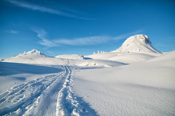 backcountry skiing, nordkaskaden - winter camping telemark skiing skiing stock-fotos und bilder
