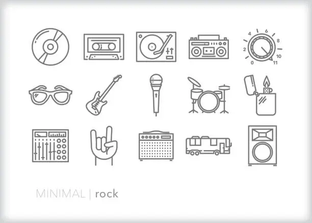 Vector illustration of Rock and roll band line icons set