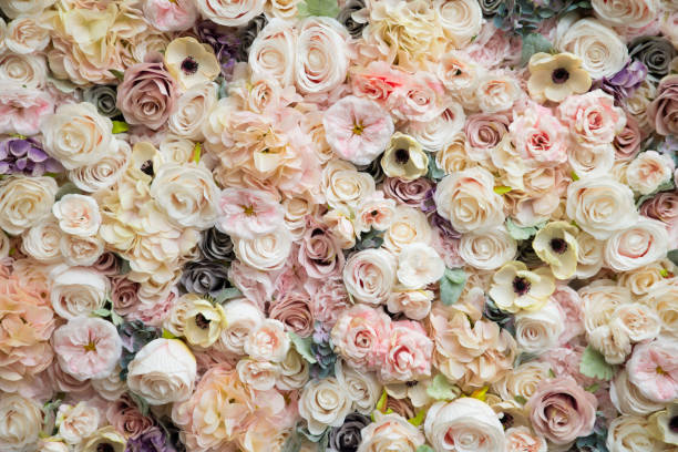 fiori parete astratto modello naturale floral backdrop per matrimoni e feste di compleanno altri eventi - white wedding foto e immagini stock