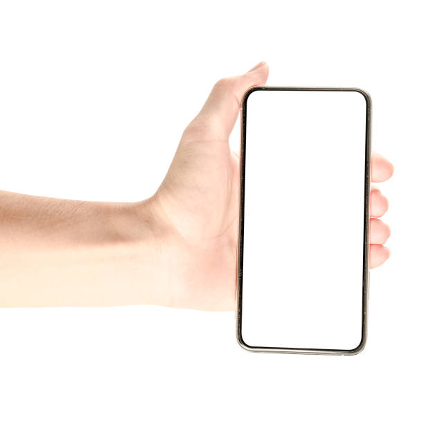 istock Hand holding phone isolated on white background with clipping path. 1162255081