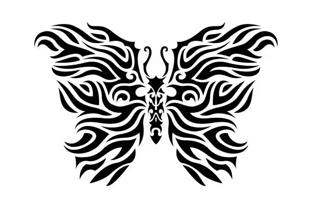 Vector illustration of Tribal tattoo art with black stylized butterfly