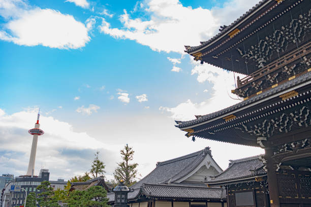 Kyoto, Kyoto, Japan - November 14 2018 : Goeidomon gate of the Higashi Hongan-ji temple. It was established in 1602 by the shogun Tokugawa Ieyasu when he split the Shin sect in two (Nishi Honganji being the other) in order to diminish its power.