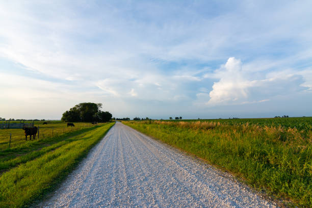 Gravel country road in the rural Midwest on a Summer afternoon.  LaSalle County, Illinois, USA