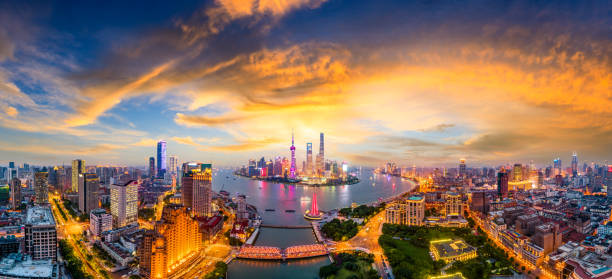 istock Shanghai skyline panoramic view at sunset,China 1162260499