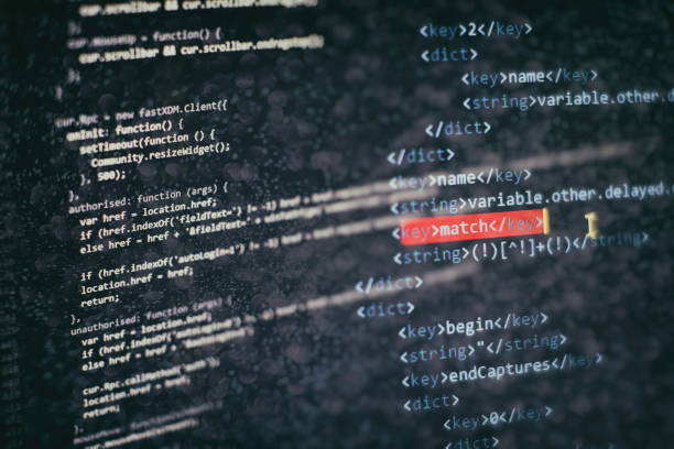 Monitor closeup of function source code. Abstract IT technology background. Software source code. Coding script text on screen. Notebook closeup photo. CSS, JavaScript and HTML usage. broadcast programming photos stock pictures, royalty-free photos & images
