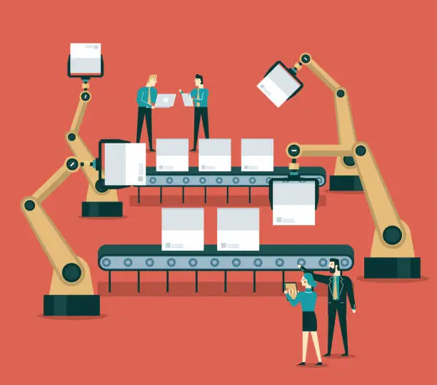 Vector illustration of Automation robot arm machine