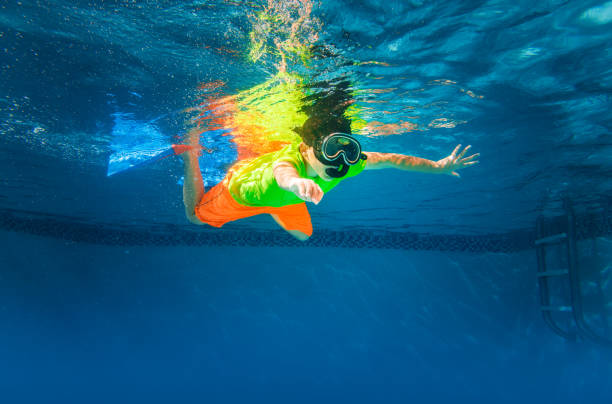 istock Kid with snorkeling gear on pool 1162264549