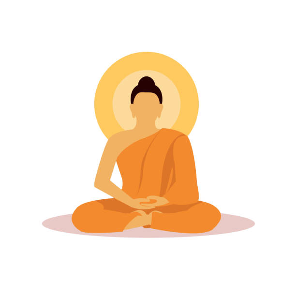buddhistischer mönch in meditation in flachem designvektor. - buddha stock-grafiken, -clipart, -cartoons und -symbole