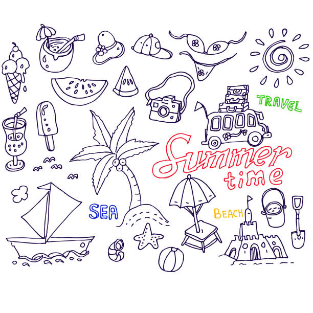 Summer Time Doodle Sketch Stock Illustration - Download Image Now