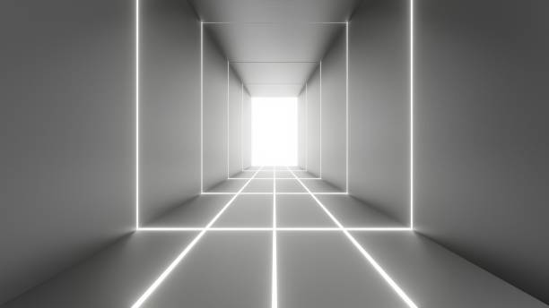 abstrakcyjny nowoczesny futurystyczny pusty pokój, renderowanie 3d - sparse city urban scene lighting equipment zdjęcia i obrazy z banku zdjęć