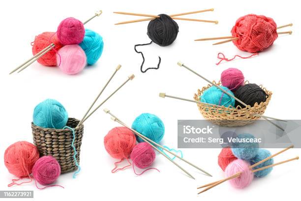 Assorted Woolen Yarn Balls Stock Photo - Download Image Now - Sewing Needle, Ball Of Wool, Wool