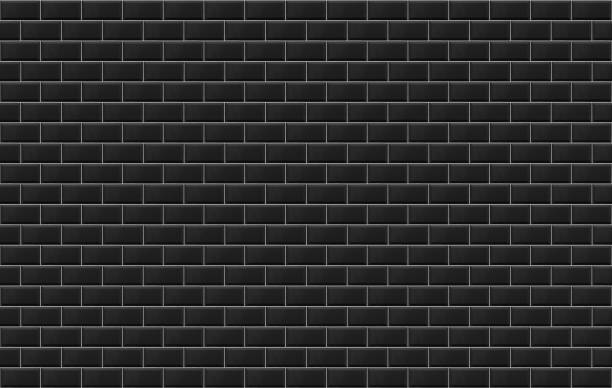istock Panoramic image of black ceramic metro tile wall. Black tiles texture background. 1162278479