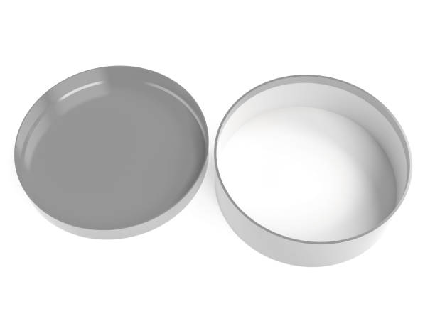 istock Round box. Open gray carton with lid. 3d rendering illustration 1162278850