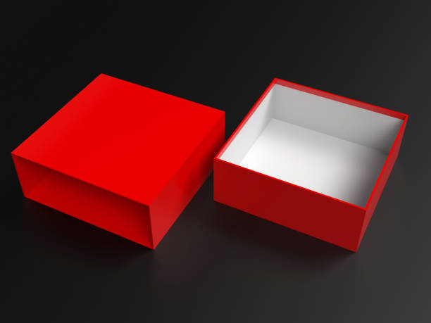 istock Open red box. Gift box mock up on black background. 3d rendering illustration 1162278854