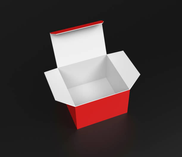 istock Open red box. Gift box mock up on black background. 3d rendering illustration 1162278855