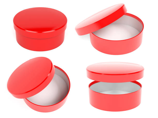 istock Round box. Open and closed red carton with lid. 3d rendering illustration 1162278857