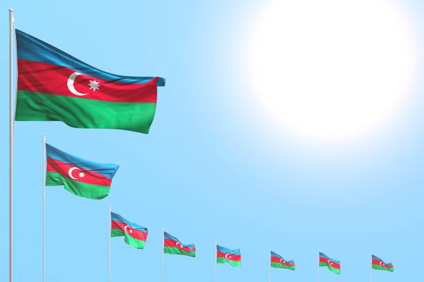 istock wonderful many Azerbaijan flags placed diagonal on blue sky with space for your content - any celebration flag 3d illustration 1162279545