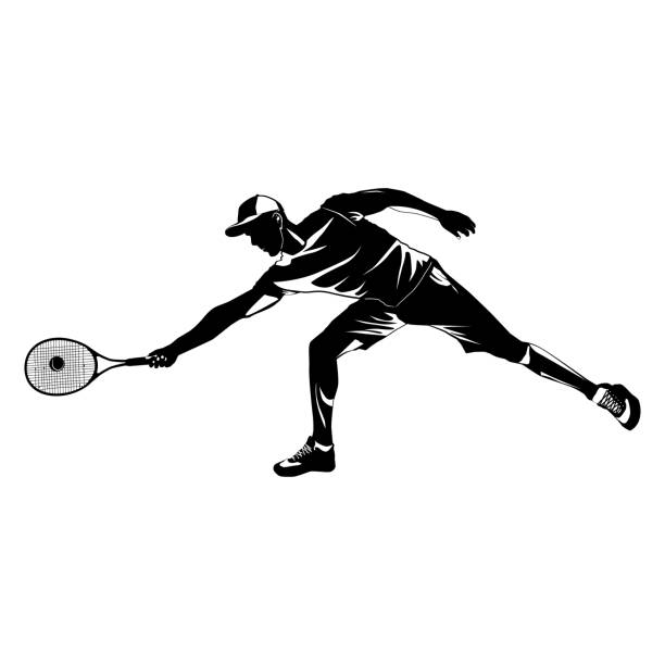 ilustrações, clipart, desenhos animados e ícones de silhueta do preto do jogador de ténis no fundo branco, ilustração do vetor - squash tennis