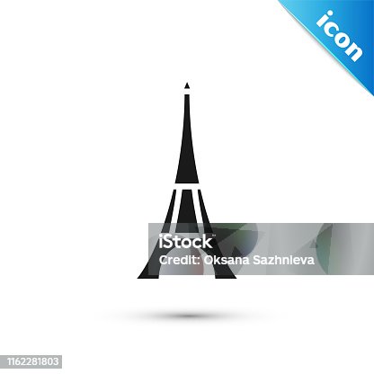 istock Black Eiffel tower icon isolated on white background. France Paris landmark symbol.  Vector Illustration 1162281803