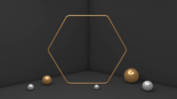 istock 3D Abstract Empty Hexagon Frame in Room, Interior, Minimal Design, Black Background 1162283015