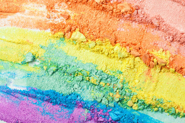 istock A broken rainbow colored eye shadow smear, make up palette isolated on a white background. 1162285338