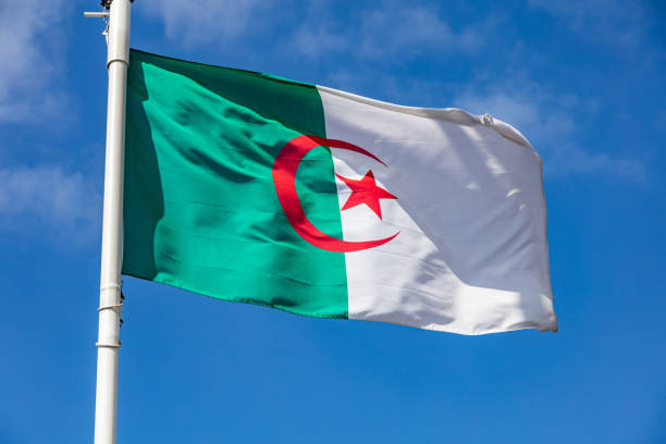 istock Algerian flag waving against clear blue sky 1162285763