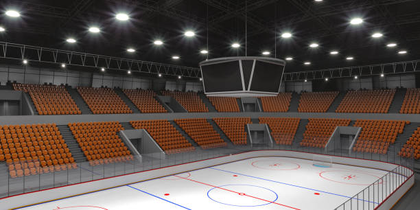 istock Interior hockey stadium with orange seats. 1162287141