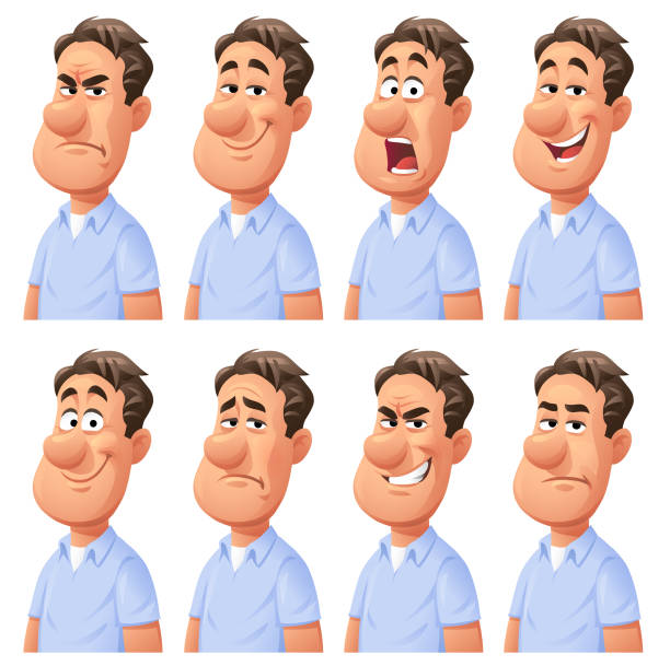 ilustrações, clipart, desenhos animados e ícones de homem que expressa emoções diferentes - mad expression image front view horizontal