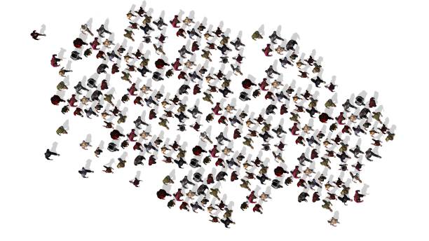 istock a large group of people is walking in one direction - top view 1162295958