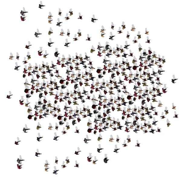 istock a large group of people is walking in one direction - top view 1162295981