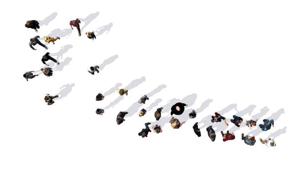 istock People, men and women to form a queue in a row  - top view 1162303488