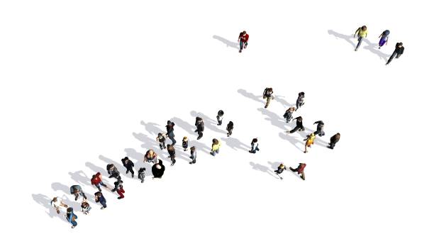 istock People, men and women to form a queue in a row  - top view 1162303506