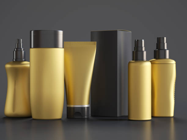 istock Gold Cosmetics Bottles on Black 1162303609