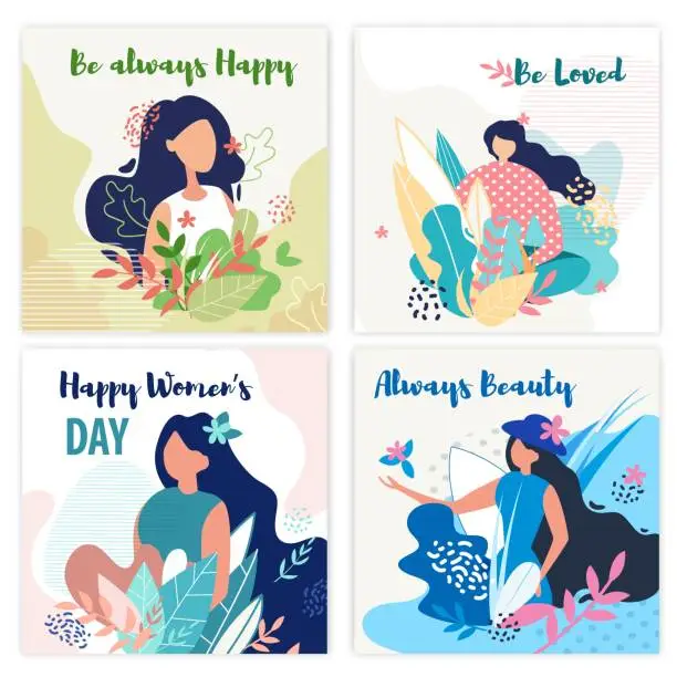 Vector illustration of Set Banner Inscription be Always Happy, be Loved.