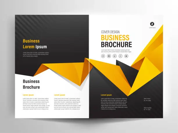 Vector illustration of Brochure Flyer Template Layout Background Design. booklet, leaflet, corporate business annual report layout with white,  gray and orange polygon background template a4 size - Vector illustration.