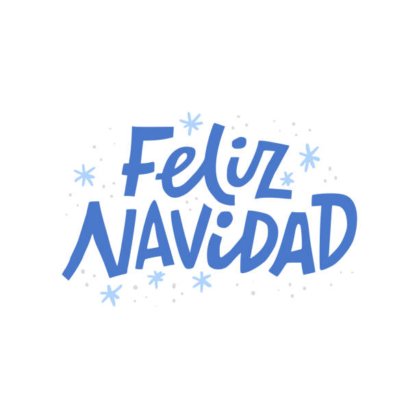 feliz navidad ręcznie rysowane niebieskie wektorowe napisy - navidad stock illustrations