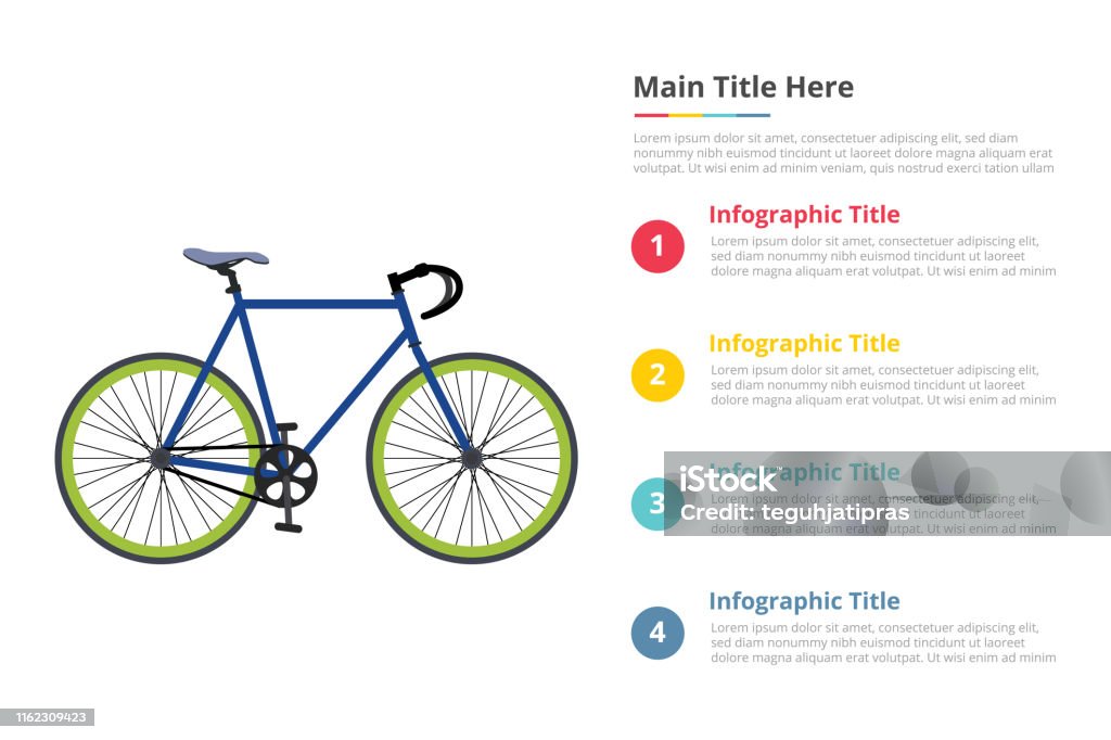 자전거 스포츠 속도 인포 그래픽 템플릿 무료 공간 텍스트 설명의 4 점 벡터 개념에 대한 스톡 벡터 아트 및 기타 이미지 - 개념,  개념과 주제, 교통수단 - Istock