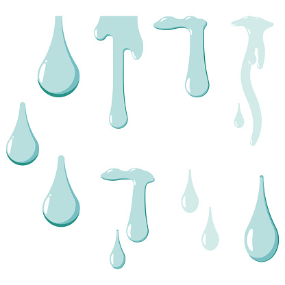 Tears, cry, water drops vector cartoon set.