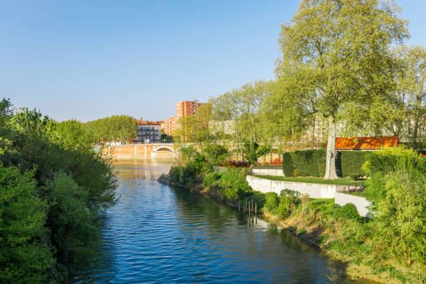 french ancient town toulouse and garonne river panoramic view. toulouse is the capital of haute garonne department and occitanie region, france, south europe. famous city and tourist destionation. - people cemetery church urban scene imagens e fotografias de stock