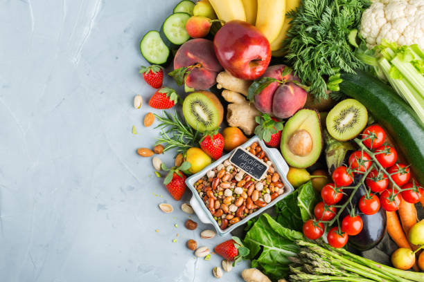 istock Healthy food for balanced alkaline diet concept 1162328123