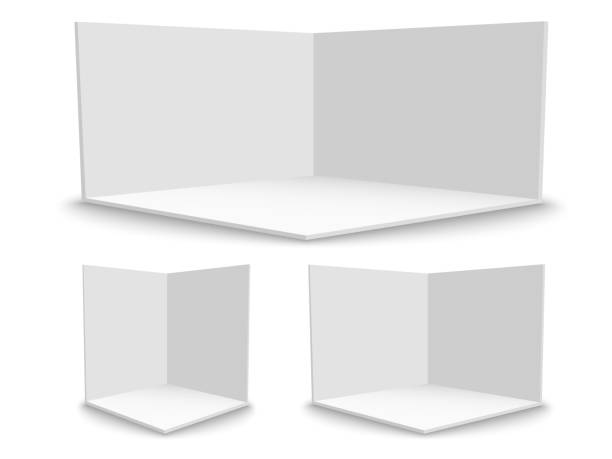 3d-messestand. quadratische ecke. vektor weiß leere geometrische quadrat. leere box-vorlage - halbwände stock-grafiken, -clipart, -cartoons und -symbole