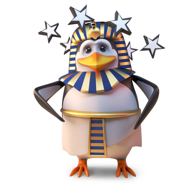 istock Stunned ancient pharaoh penguin Tutankhamun is dizzy and stunned with stars spinning, 3d illustration 1162334208