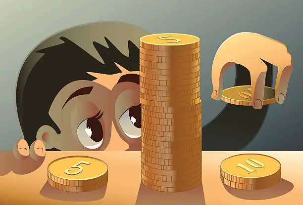 Vector illustration of Boy saves coins.